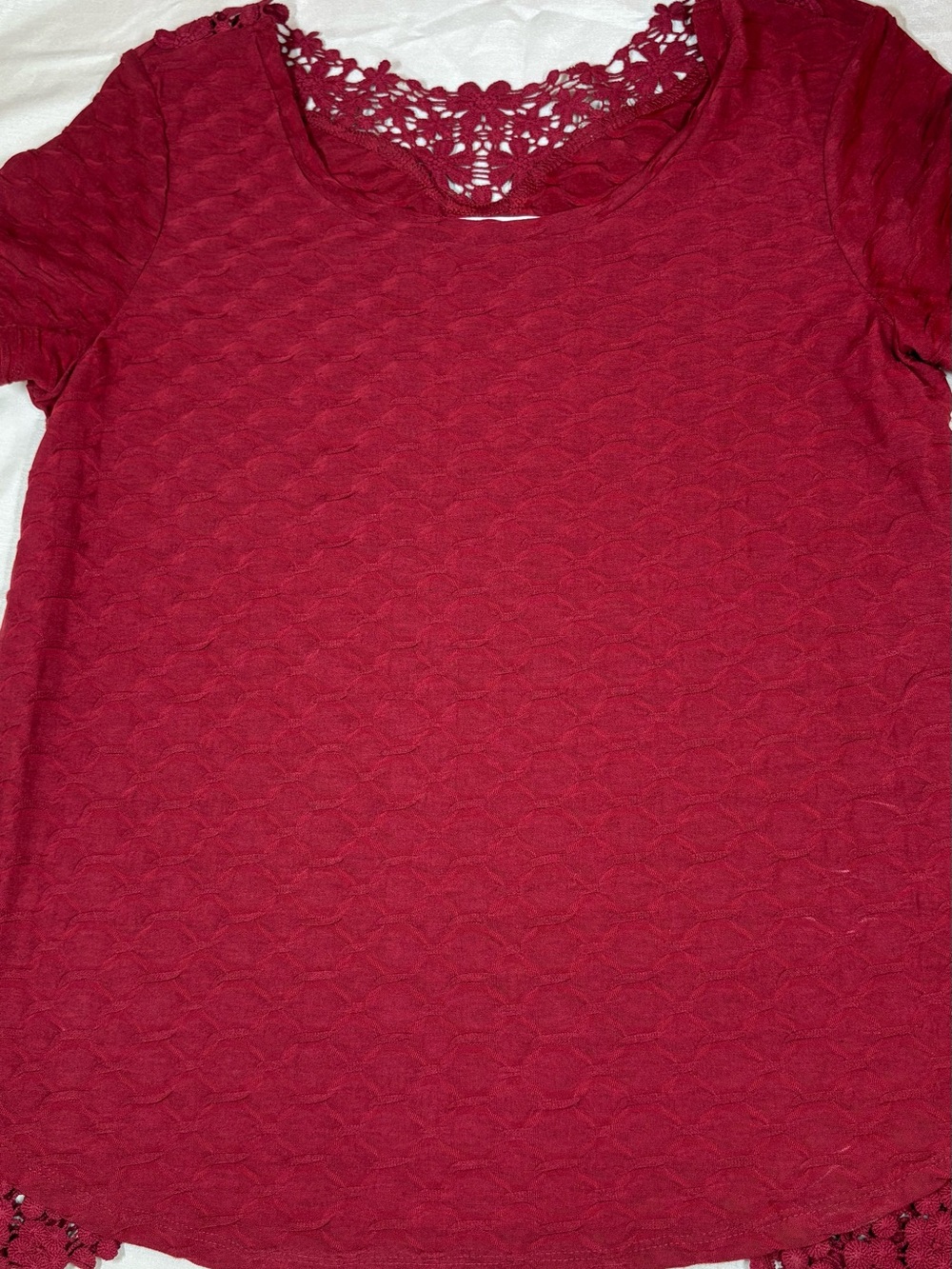 Rebecca Malone Burgundy Lace-Trim Short Sleeve Tee